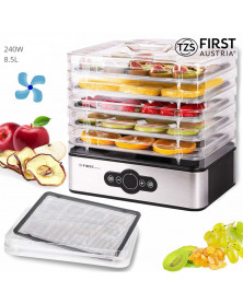 Deshidrator alimente TZS First Austria FA-5126-6, 240 W, 5 tavi, 35-70°C, temporizator, ventilator integrat, inox