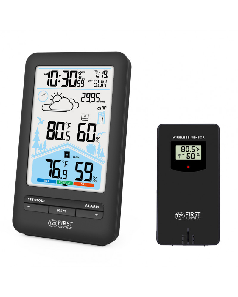 Statie meteo TZS First Austria FA-2461-7, senzor exterior,temperatura, umiditate, presiune, prognoza meteo, ceas, alarma